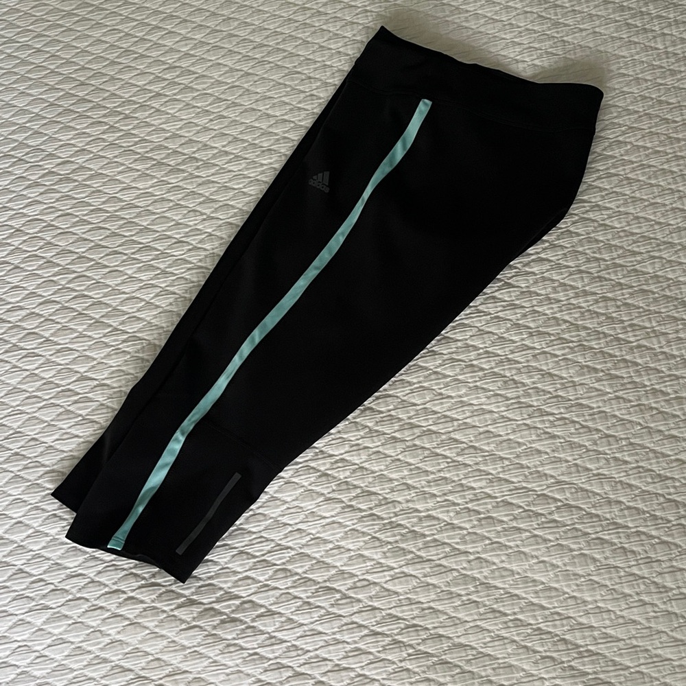 Adidas Black and Light Blue Athletic Capri Leggings